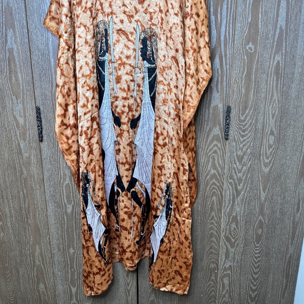 African Essence Kaftan Maxi Dress Orange Maasai Graphic One Size Boho Loungewear - Picture 3 of 11